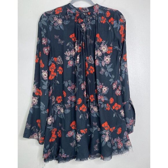 Free People Pebble Crepe Floral So Fine Smoked Boho Tunic Top Women's Size Small - Picture 2 of 8